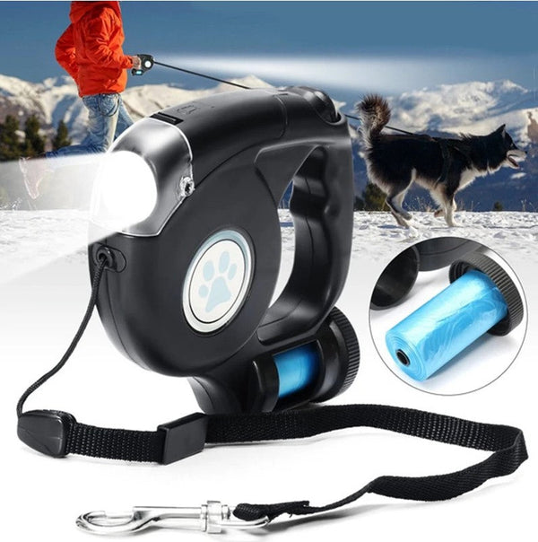 Retractable dog leash with light