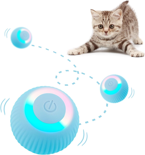 Interactive Cat Toy Ball, Smart Automatic Rolling Toy Cat Ball Moving Self Indoor Playing Play Pet's with LED Lights Power Balls Cat Toy